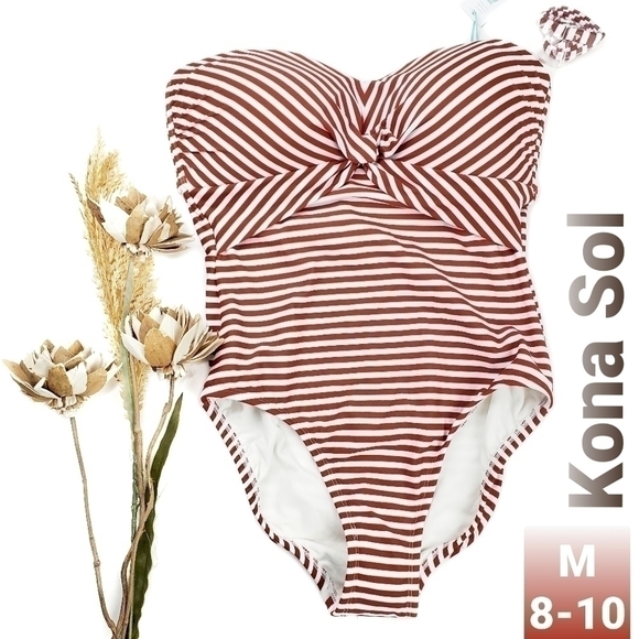 NEW Kona Sol Red White Stripe Strapless 1pc M 8-10 - Picture 1 of 12